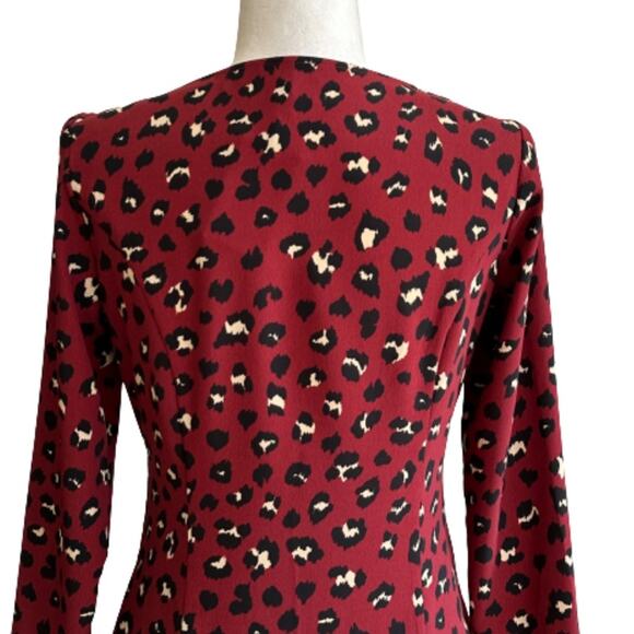 Divided Red Burgundy Animal Print V-Neck Long Sleeve Wrap Dress Size 6 NEW - Picture 7 of 13